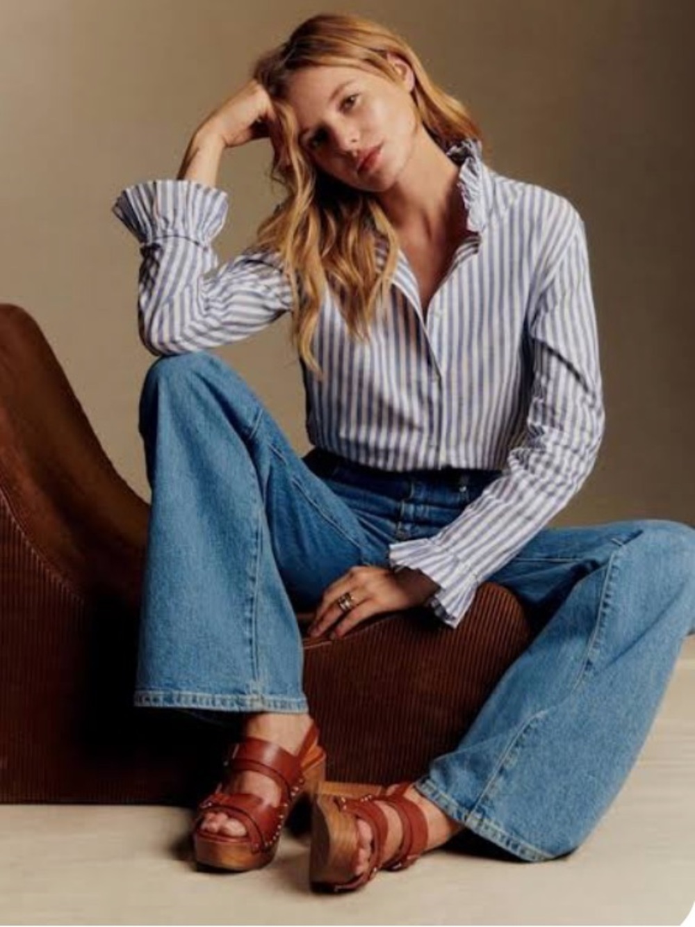 Sezane Erine Shirt in Blue Stripes